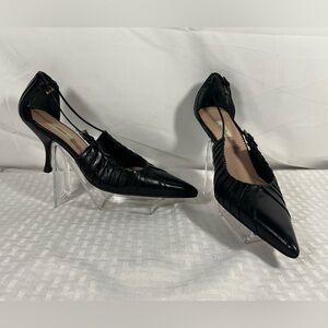 Prada Black Leather D’Orsay Pointed Toe Heels Size 34.5 - seem longer to me